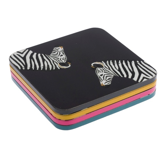 New‎ Zebra Set of 4 Sophie Allport coasters in sealed gift box cork back. - Picture 2 of 5